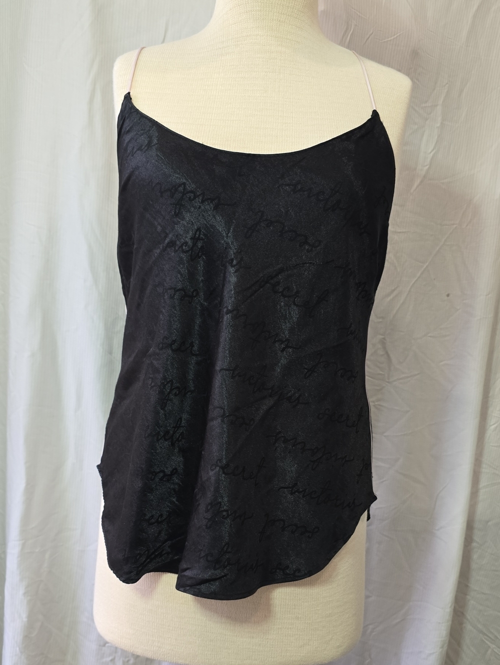Victoria's Secret Black Satin Logo-Text Cami